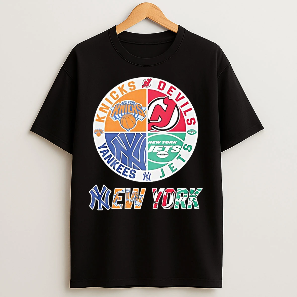 Classic New York Knicks New Jersey Devils York Yankees New York Jets Mashup Logo T Shirts