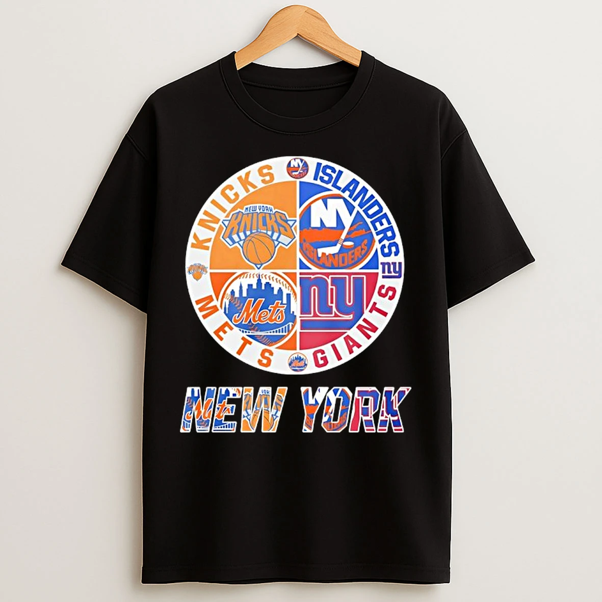 Classic New York Knicks New York Islanders New York Mets New York Giants Mashup Logo T Shirts