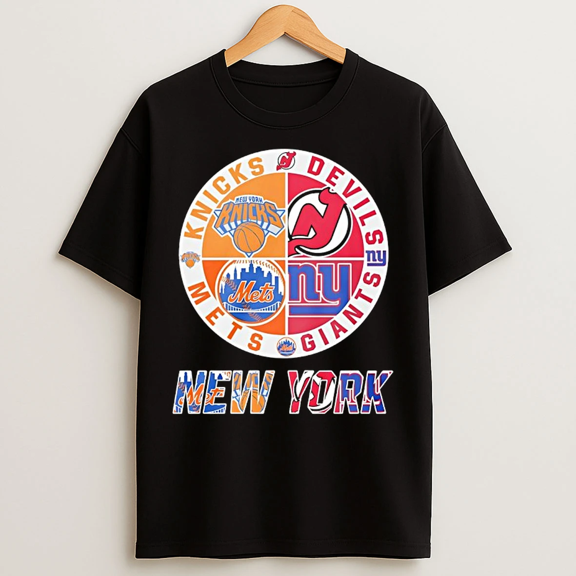 Classic New York Knicks New York Mets New Jersey Devils New York Giants Mashup Logo T Shirts