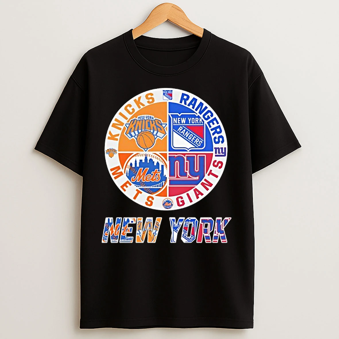 Classic New York Knicks New York Mets New York Giants New York Rangers Mashup Logo T Shirts