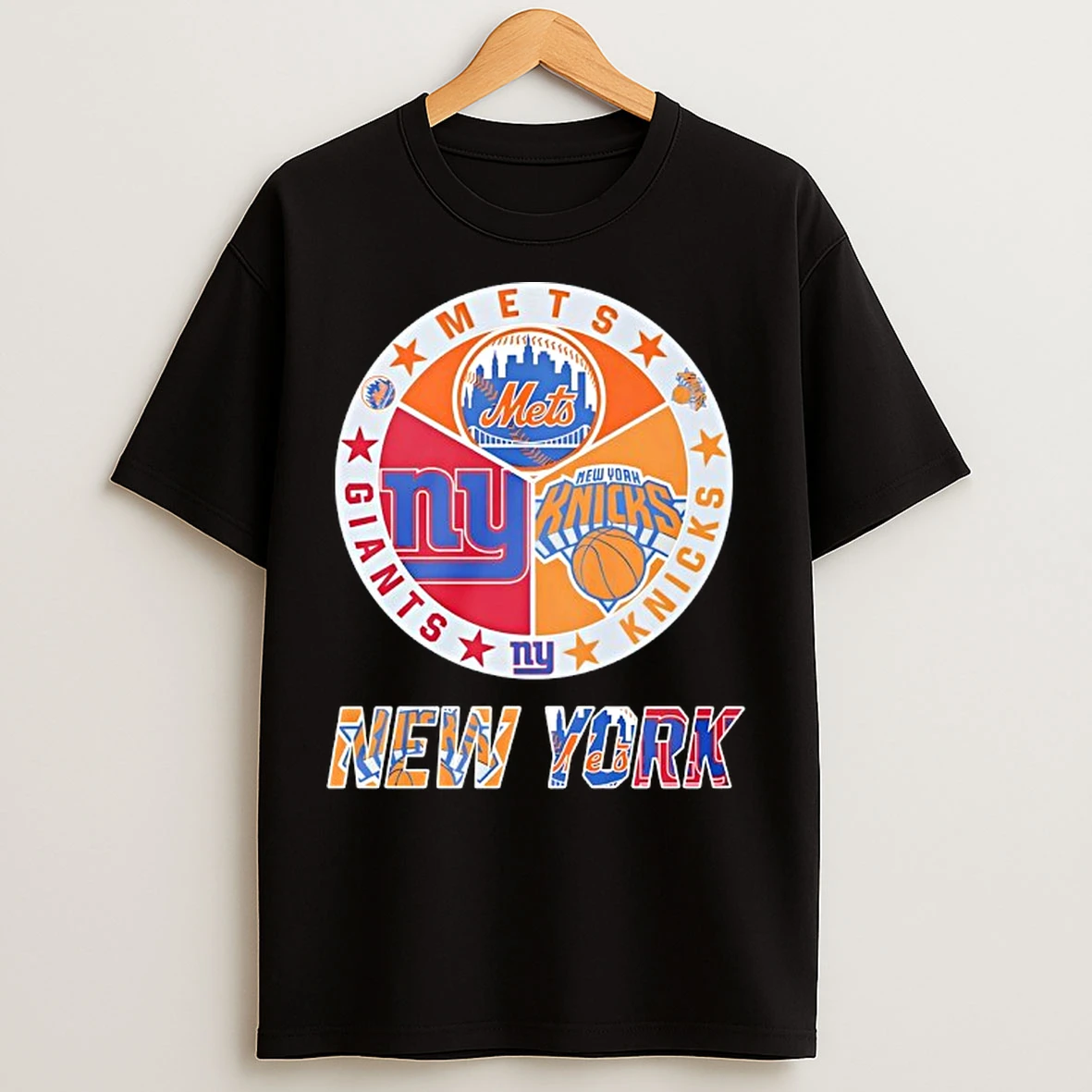 Classic New York Knicks New York Mets New York Giants Mashup Logo T Shirts