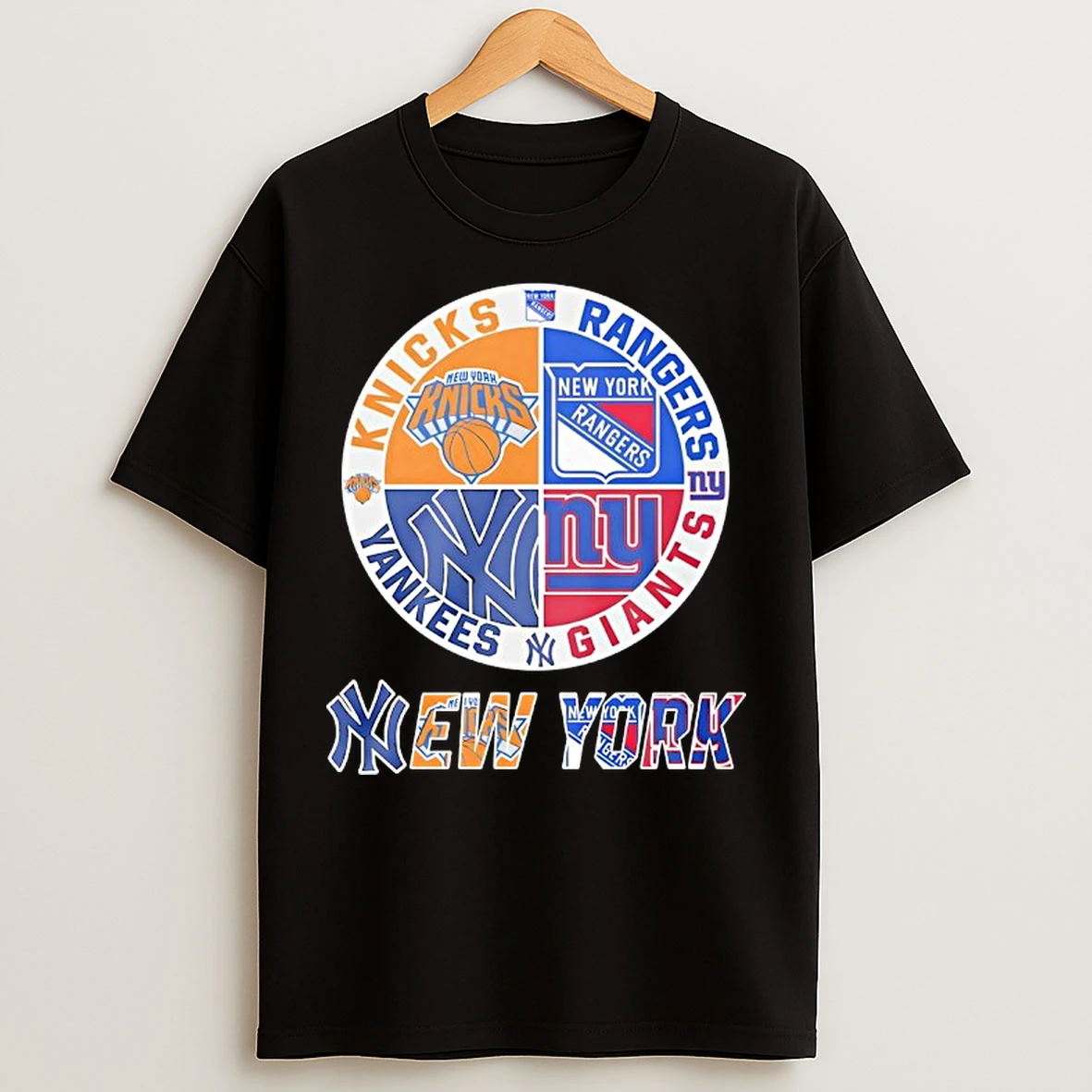 Classic New York Knicks New York Rangers New York Yankees New York Giants Mashup Logo T Shirts