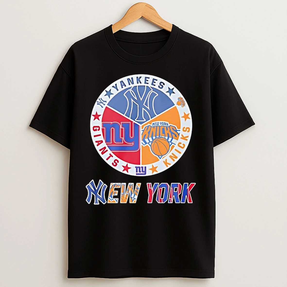 Classic New York Knicks New York Yankees New York Giants Mashup Logo T Shirts