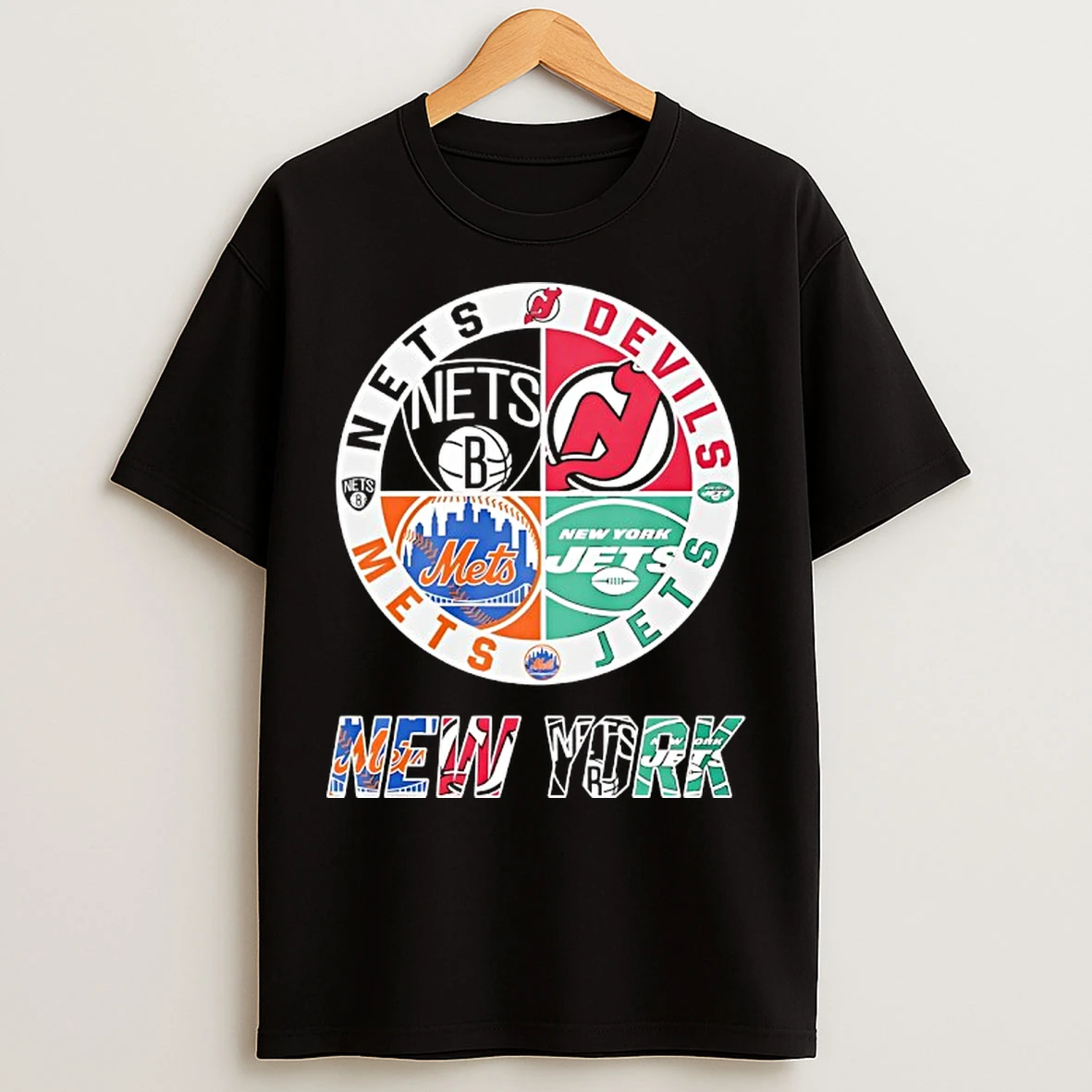Classic New York Mets New York Jets Brooklyn Nets And New Jersey Devils Mashup Logo T Shirts