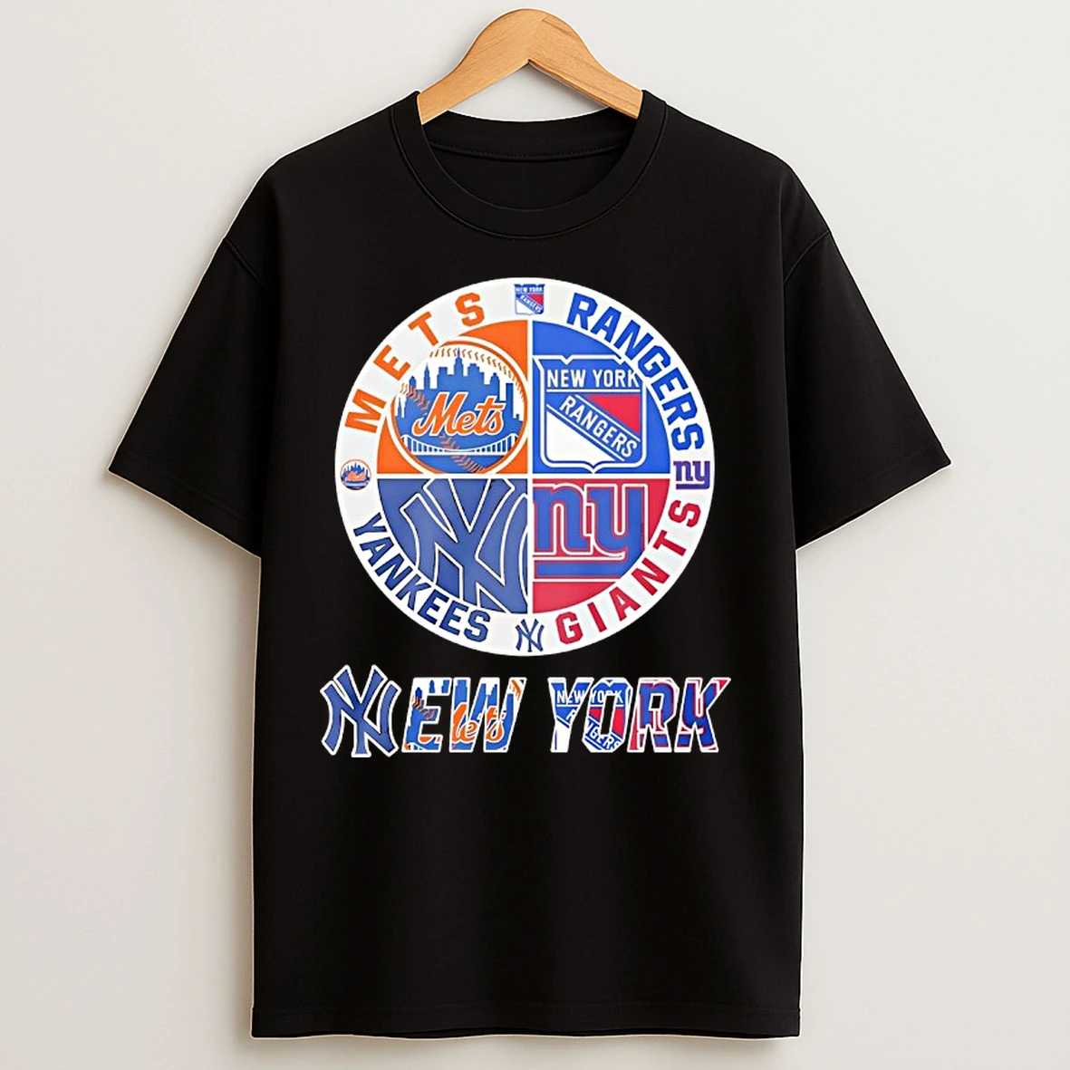 Classic New York Mets New York Rangers New York Yankees New York Giants Mashup Logo T Shirts
