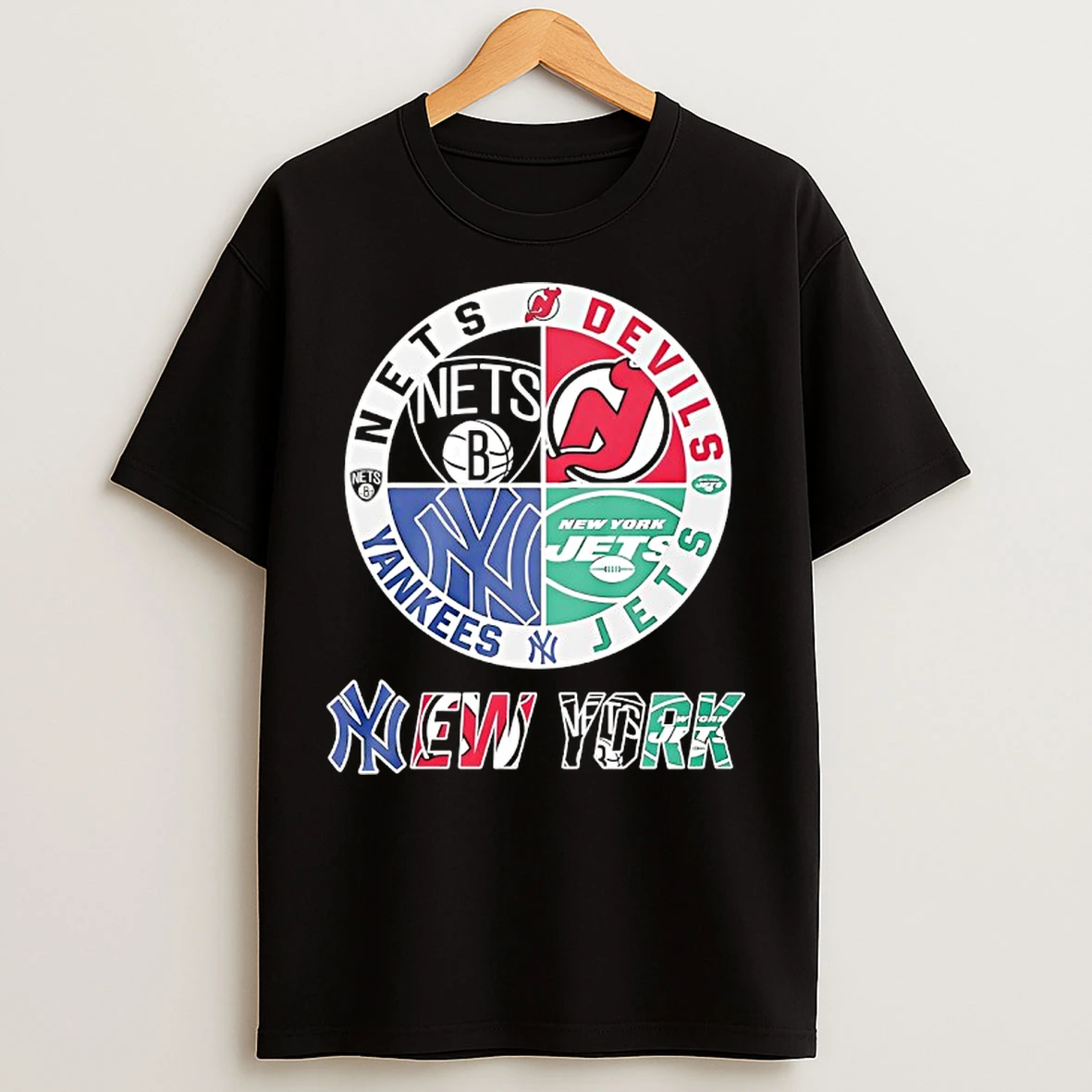 Classic New York Nets New York Jersey Devils New York Mets New York Jets Mashup Logo T Shirts