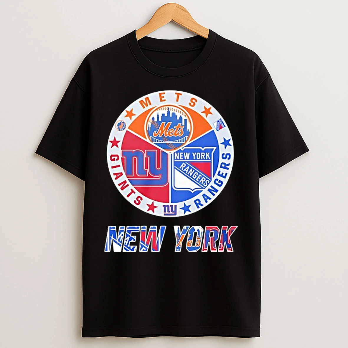 Classic New York Rangers New York Mets New York Giants Mashup Logo T Shirts