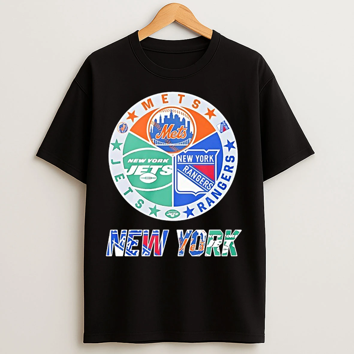 Classic New York Rangers New York Mets New York Jets Mashup Logo T Shirts
