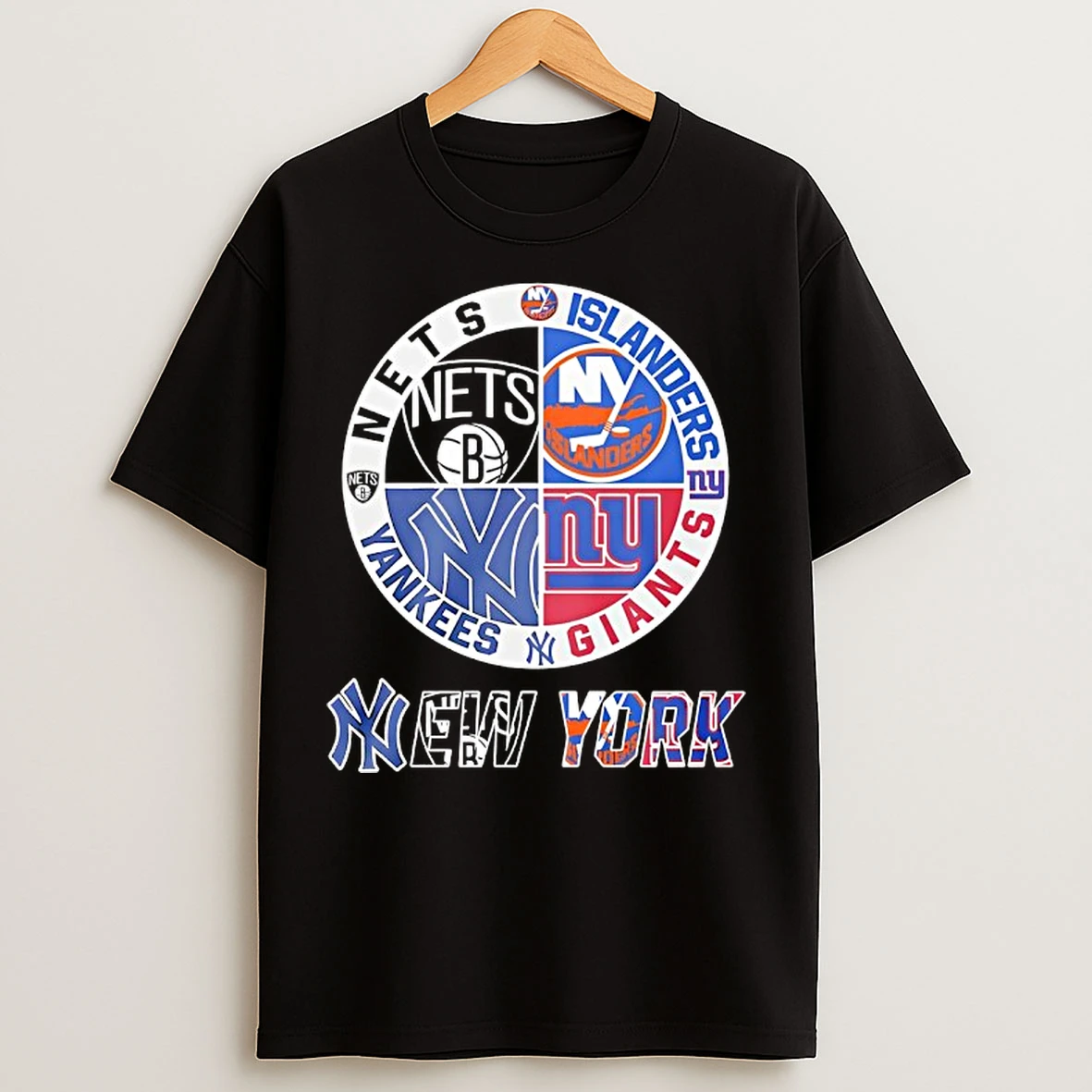 Classic New York Yankees Brooklyn Nets New York Islanders And New York Giants Mashup Logo T Shirts