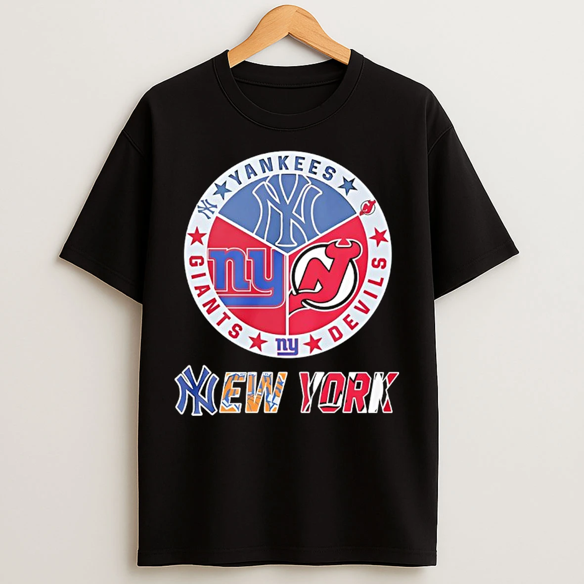 Classic New York Yankees New York Giants And New Jersey Devils Mashup Logo T Shirts