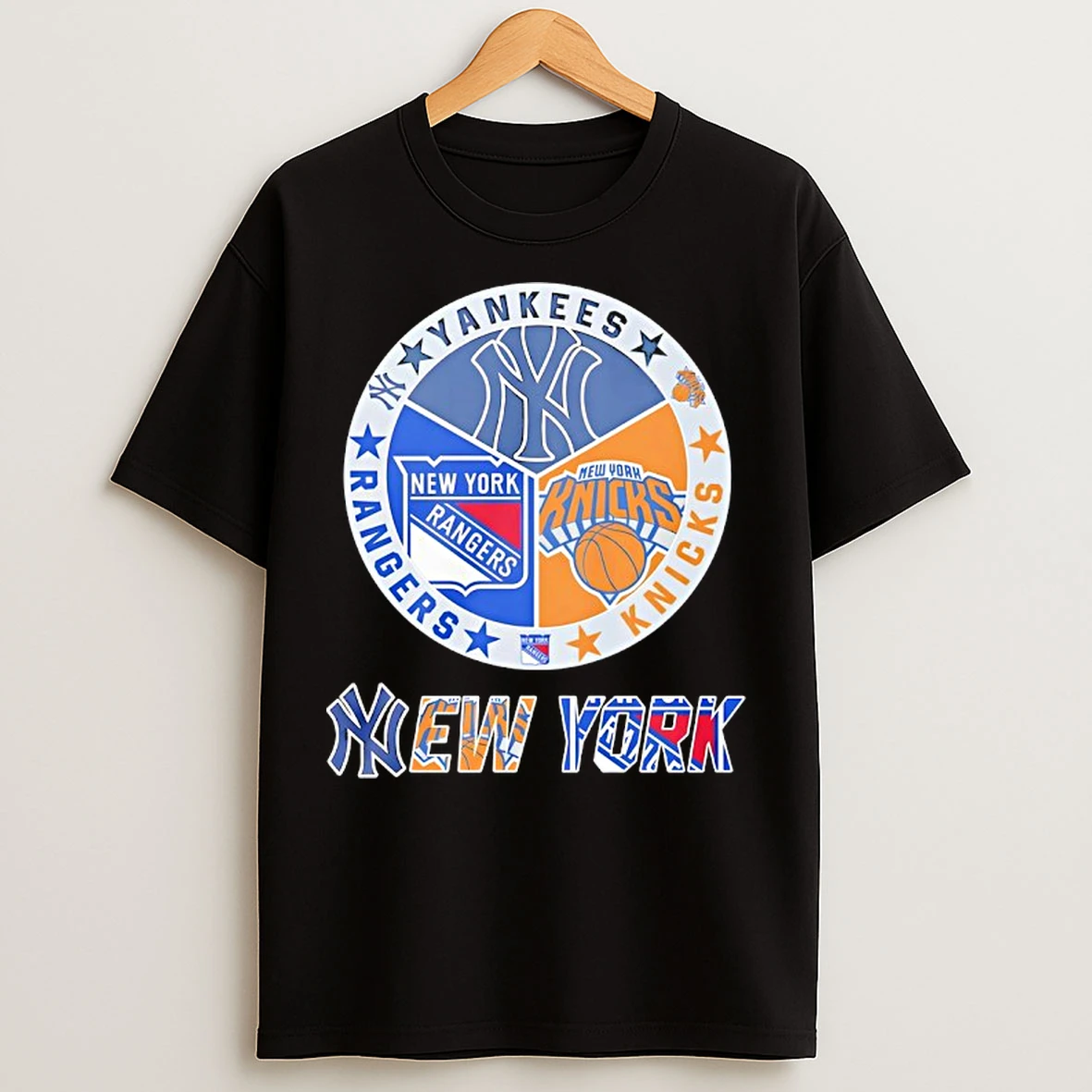 Classic New York Yankees New York Rangers New York Knicks Mashup Logo T Shirts