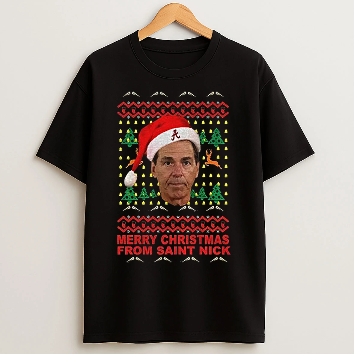 Classic Nick Saban Santa Hat Alabama Crimson Tide Football Merry Christmas From Saint Nick T Shirts