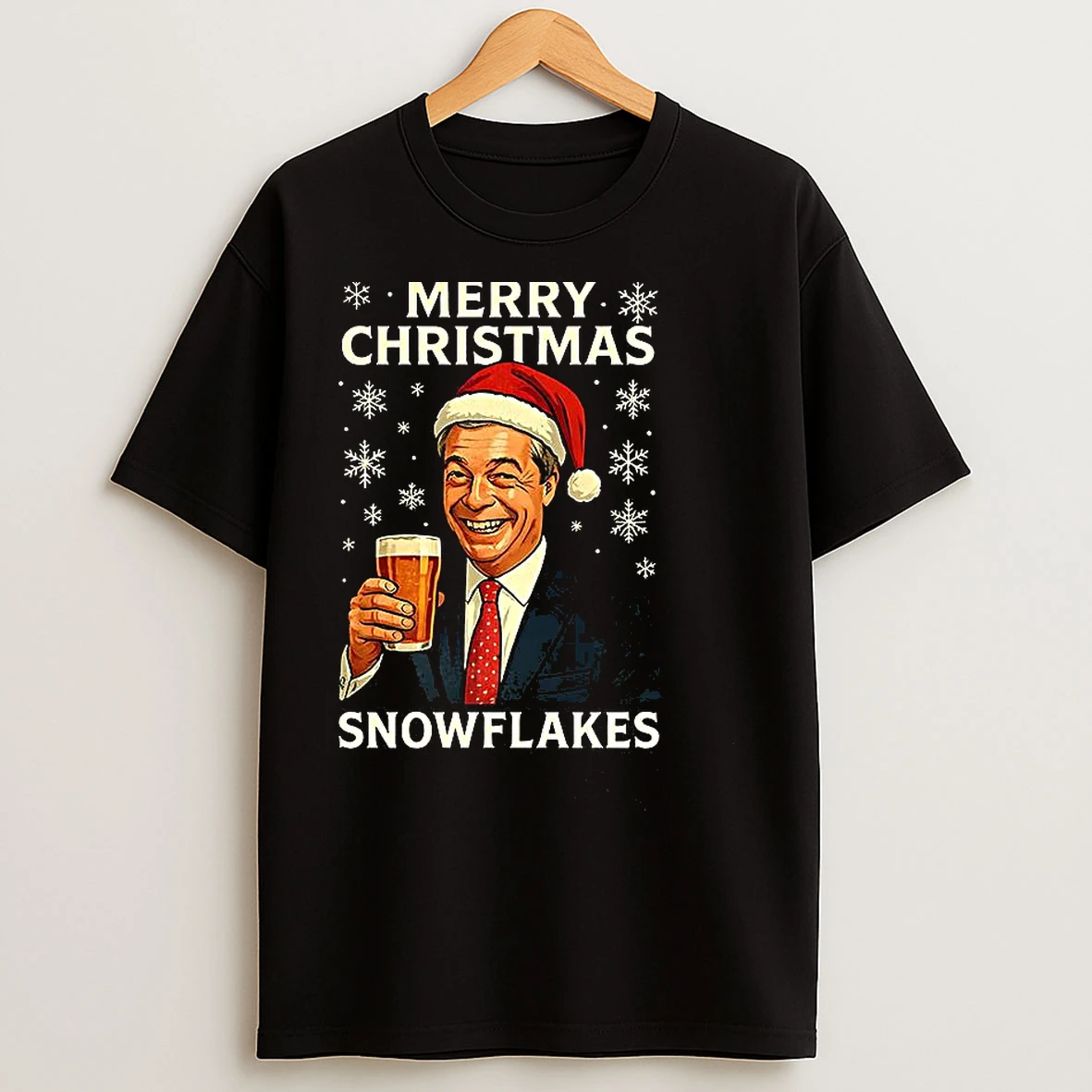 Classic Nigel Farage Raises His Glass Reform Merry Christmas Snowflakes Caricature T Shirts