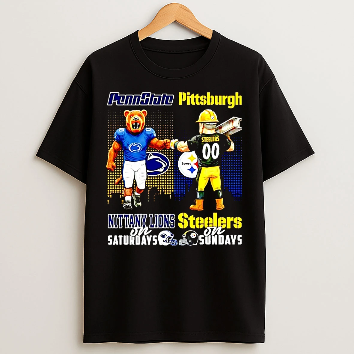 Classic Nittany Lions On Saturdays Vs Pittsburgh Steelers On Sundays Mascot Skyline Christmas T Shirts