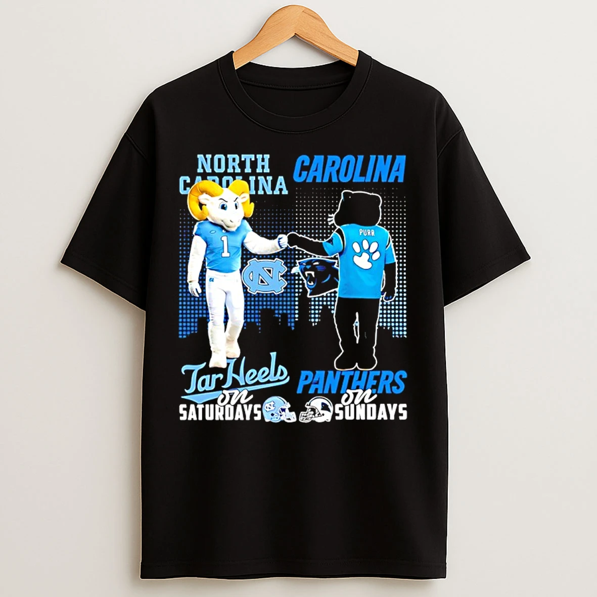 Classic North Carolina Tar Heels On Saturdays Vs Carolina Panthers On Sundays Mascot Skyline T Shirts