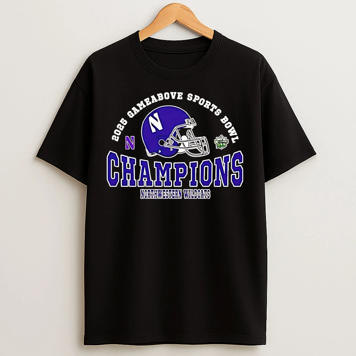 Classic Northwestern Wildcats 2025 Gameabove Sports Bowl Champions Helmet T Shirts