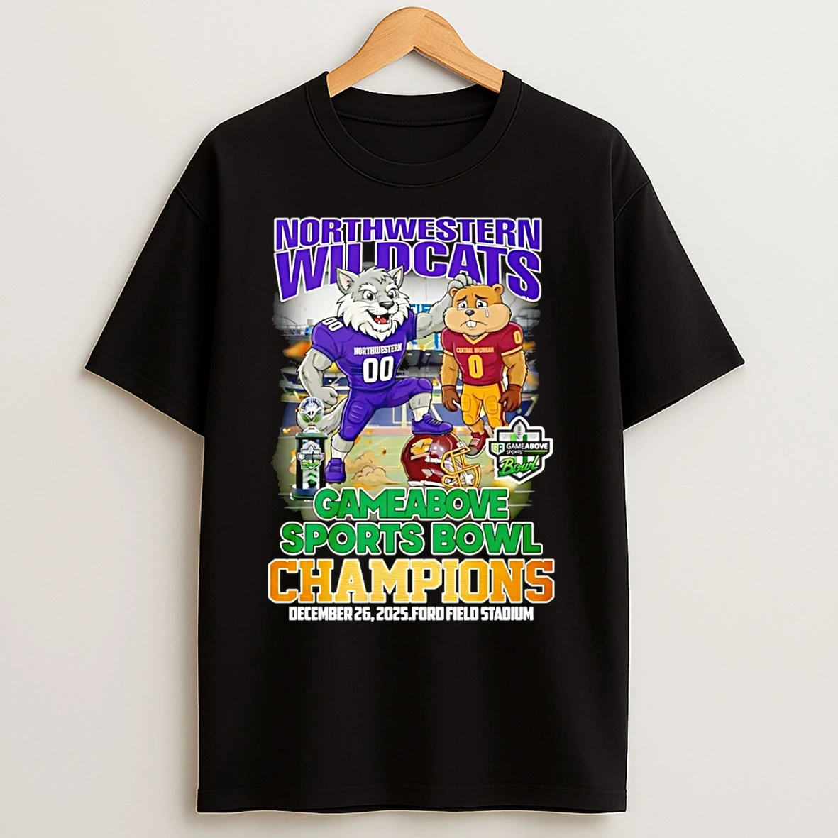 Classic Northwestern Wildcats 2025 Gameabove Sports Bowl Champions Mascot T Shirts