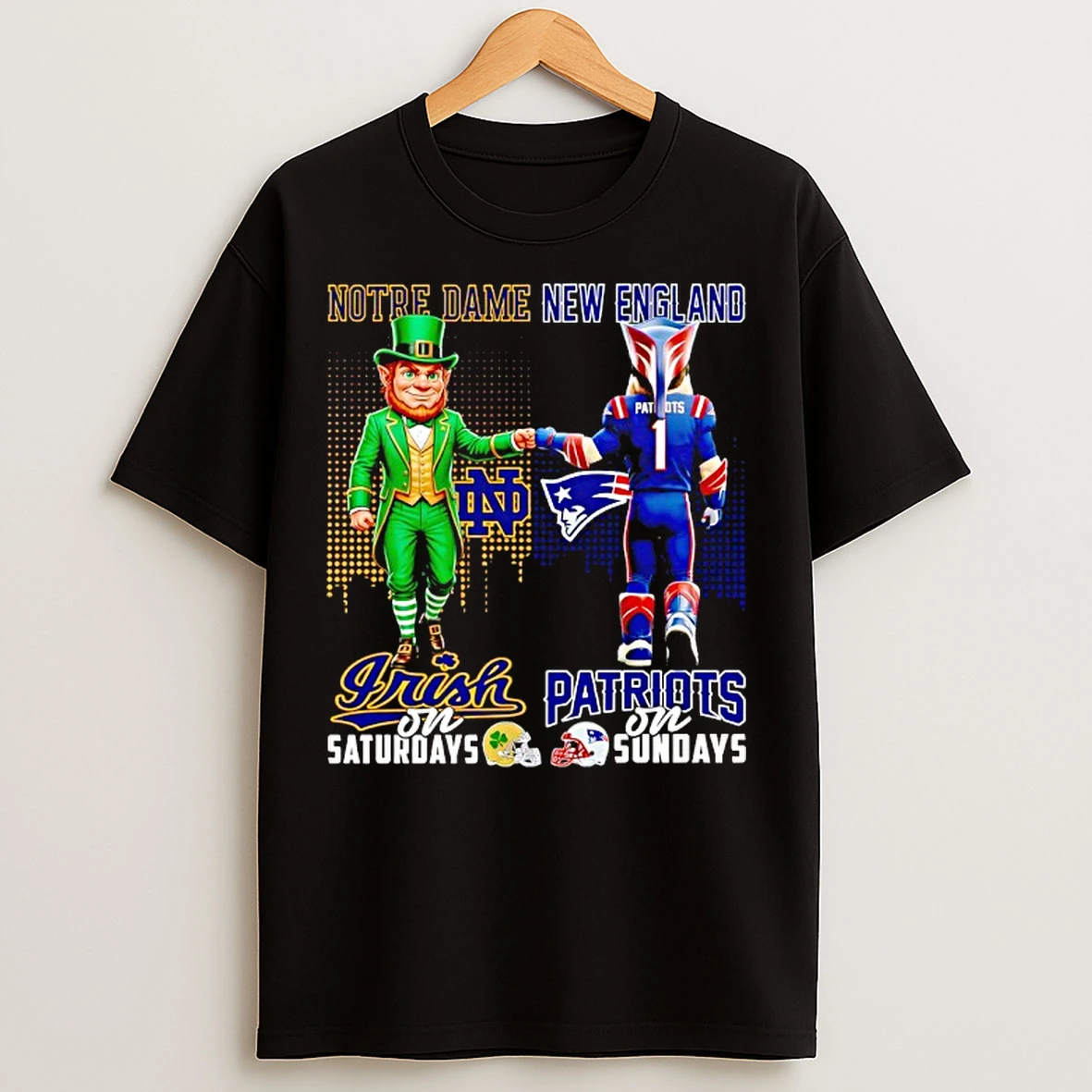 Classic Notre Dame Fighting Iris On Saturdays X New England Patriots On Sunday Mascot T Shirts