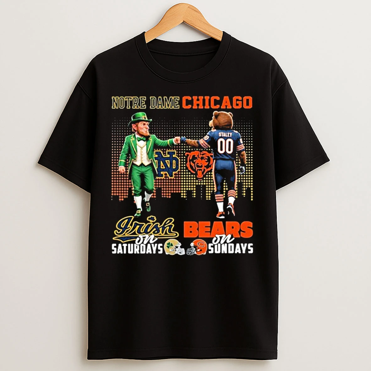 Classic Notre Dame Fighting Irish On Saturdays And Chicago Bears On Sundays Mascot T Shirts