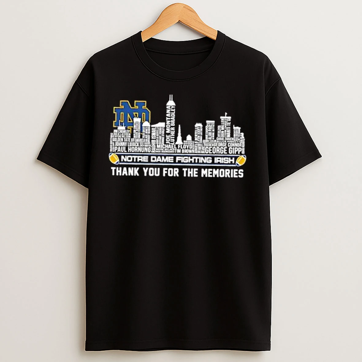 Classic Notre Dame Fighting Irish Names City Thank You For The Memories Skyline T Shirts