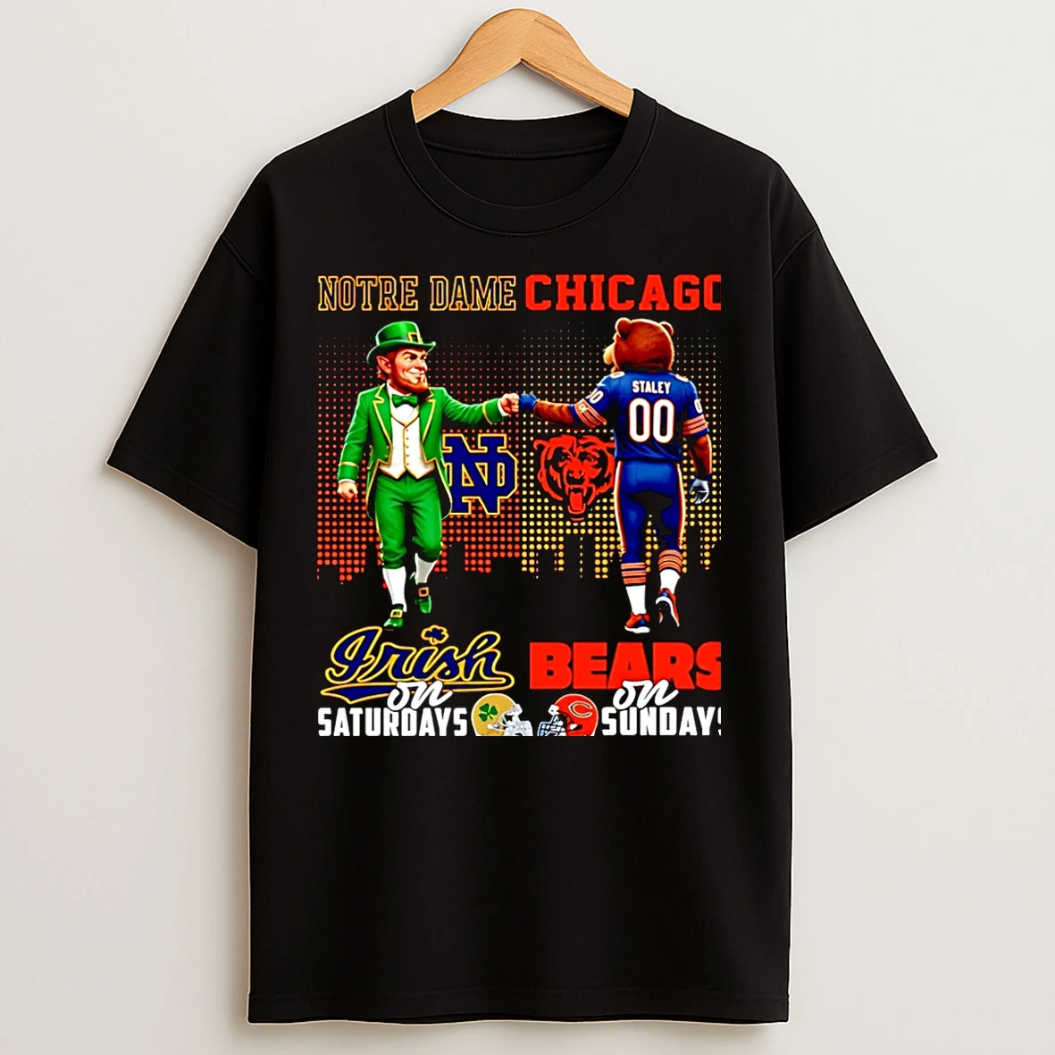 Classic Notre Dame Fighting Irish On Saturdays Vs Chicago Bears On Sundays City Skyline Christmas T Shirts