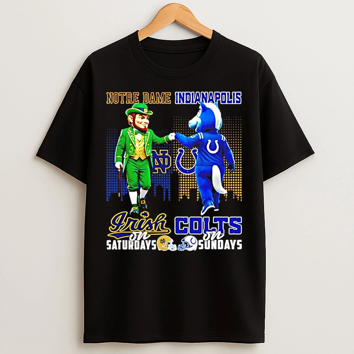 Classic Notre Dame Fighting Irish On Saturdays Vs Indianapolis Colts On Sundays Mascot Skyline T Shirts