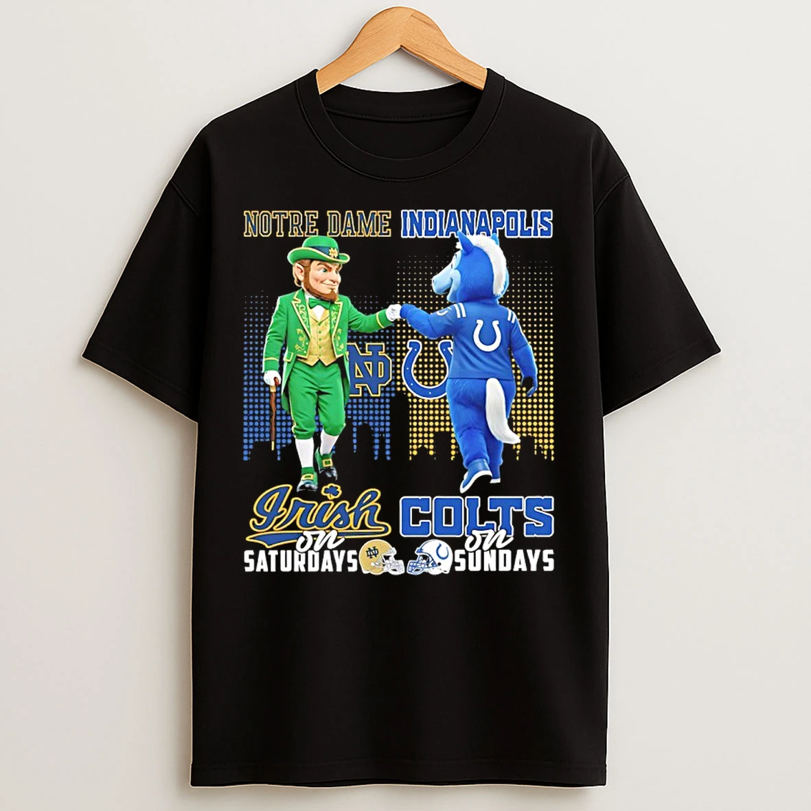 Classic Notre Dame Irish On Saturday And Indianapolis Colts On Sundays Skyline Mascot T Shirts