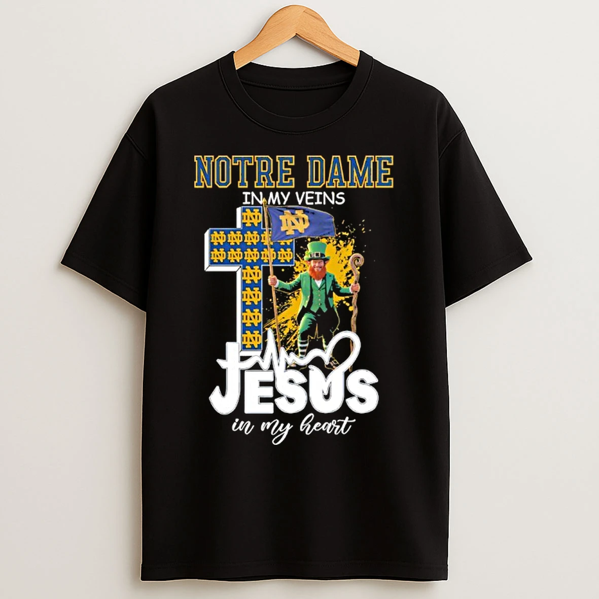 Classic Notre Dame In My Veins Jesus In My Heart Mascot Flag T Shirts