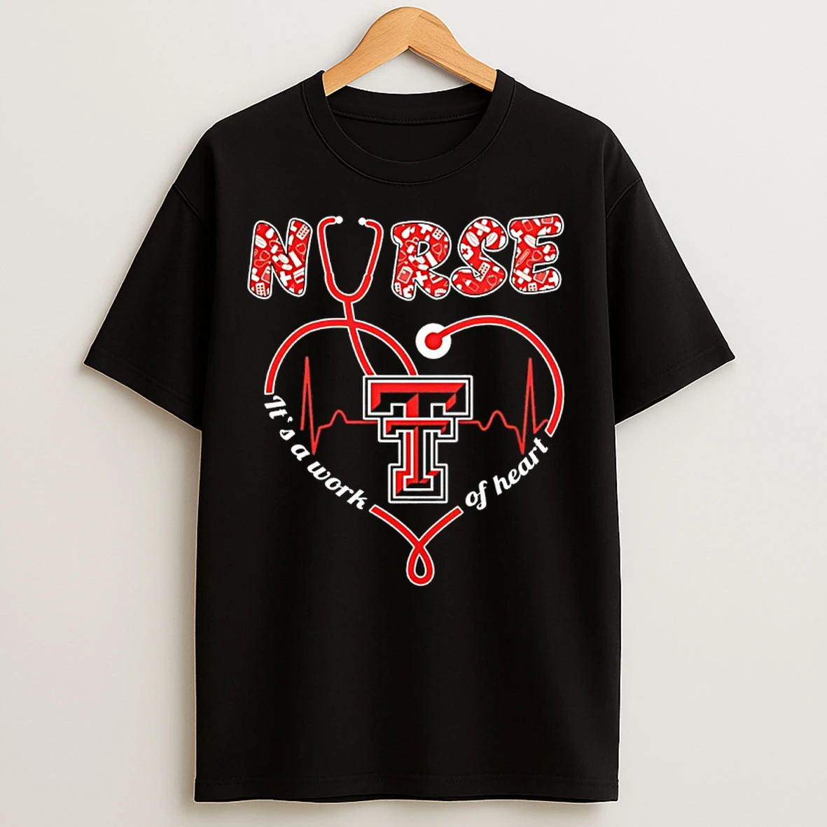 Classic Nurse Its A Work Of Heart Texas Tech Red Raiders Logo T Shirts