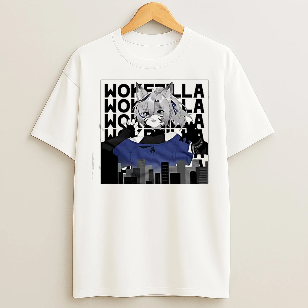 Classic Nyaras Vtuber Towering Over A City Skyline Wokezilla T Shirts