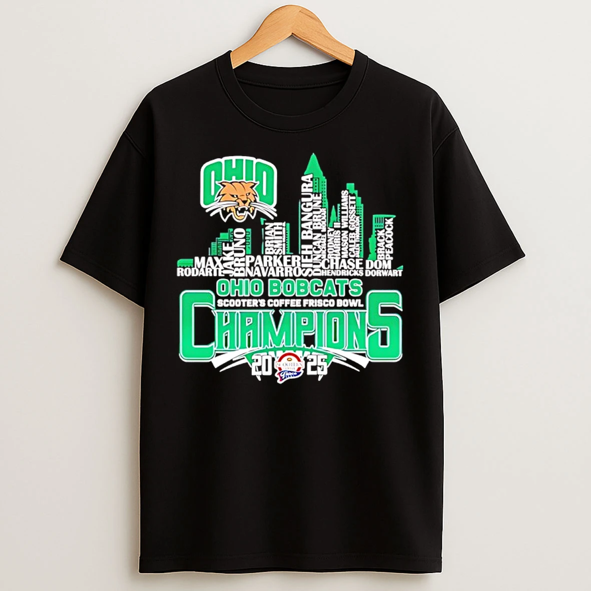 Classic Ohio Bobcats Scooters Coffee Frisco Bowl Champions 2025 Football Player Names T Shirts