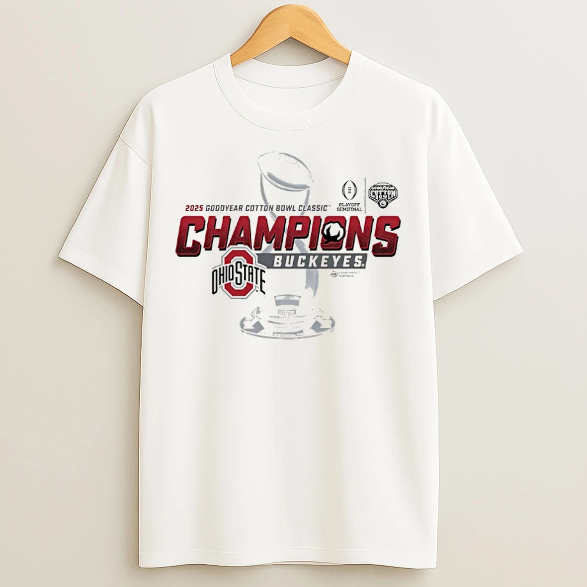 Classic Ohio State Buckeyes 2025 Goodyear Cotton Bowl Classic Champions Trophy T Shirts