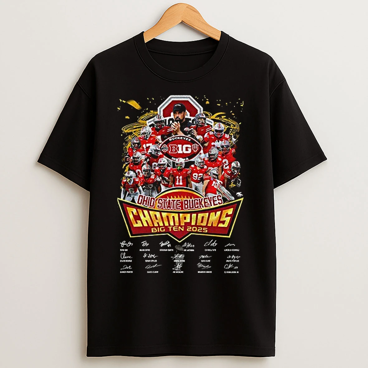 Classic Ohio State Buckeyes Football Big Ten 2025 Champions Signatures T Shirts