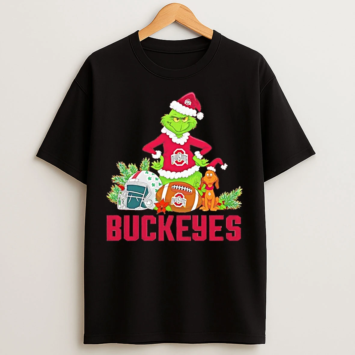 Classic Ohio State Buckeyes X Grinch And Max Santa Hat Merry Christmas 2025 T Shirts