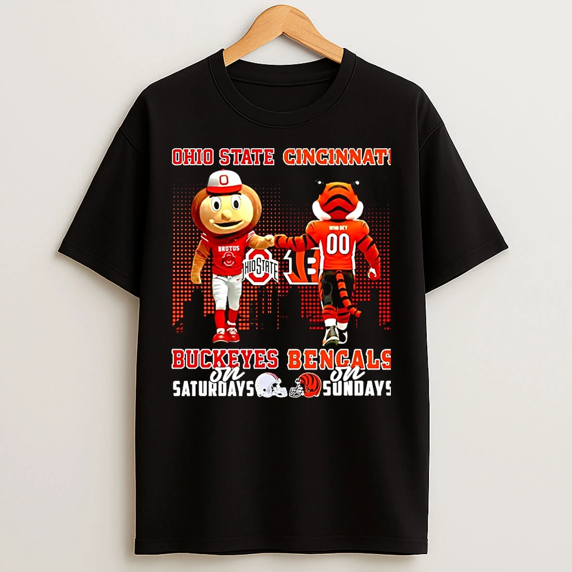 Classic Ohio State Buckeyes On Saturdays Vs Cincinnati Bengals On Sundays Mascot Skyline Christmas T Shirts