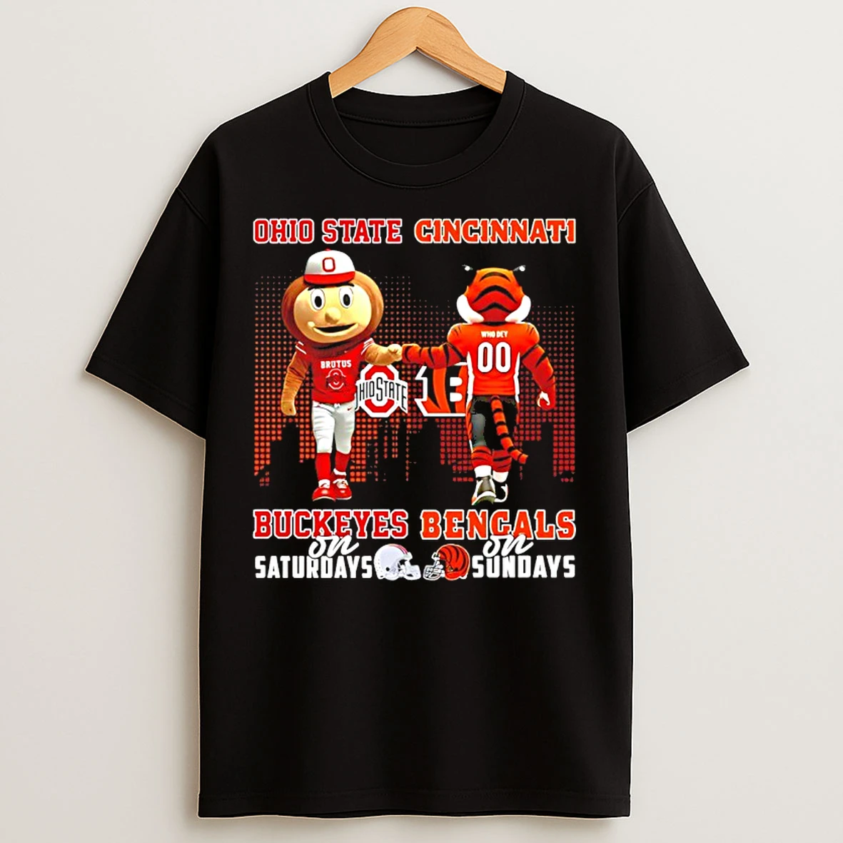 Classic Ohio State Buckeyes On Saturdays Vs Cincinnati Bengals On Sundays Mascot Skyline T Shirts