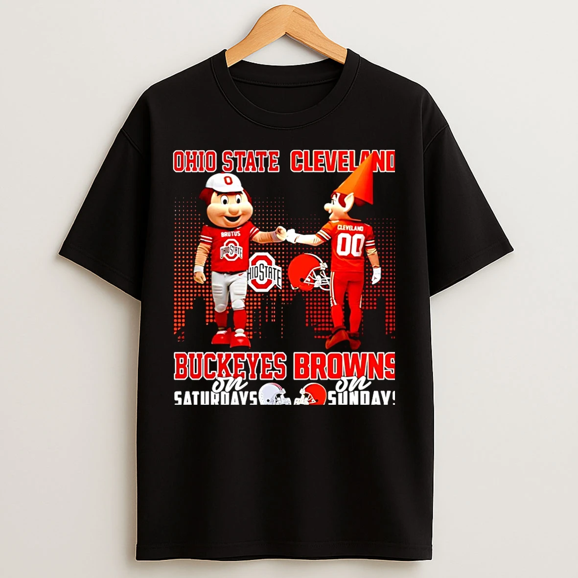 Classic Ohio State Buckeyes On Saturdays Vs Cleveland Browns On Sundays Mascot Skyline Christmas T Shirts