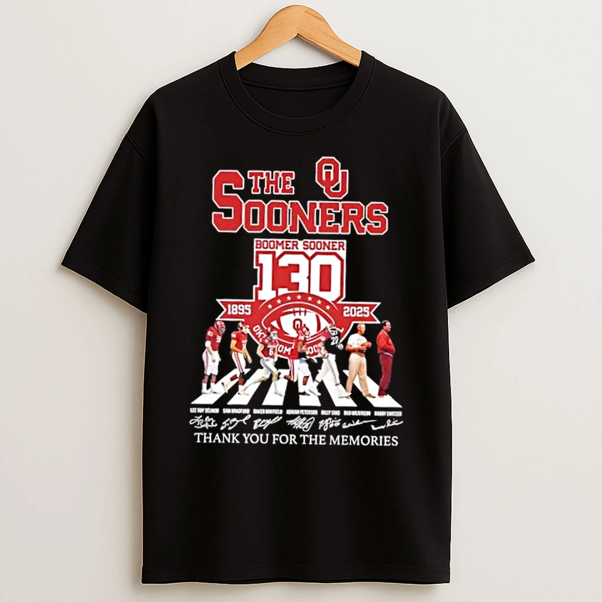 Classic Oklahoma Sooners 130 Years 1895 2025 Barry Switzer And Legends Abbey Road Thank You For The Memories Signatures T Shirts