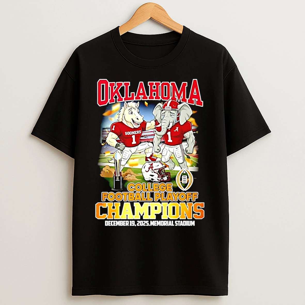 Classic Oklahoma Sooners 2025 26 College Football Playoff Champions Beat Alabama Mascot T Shirts