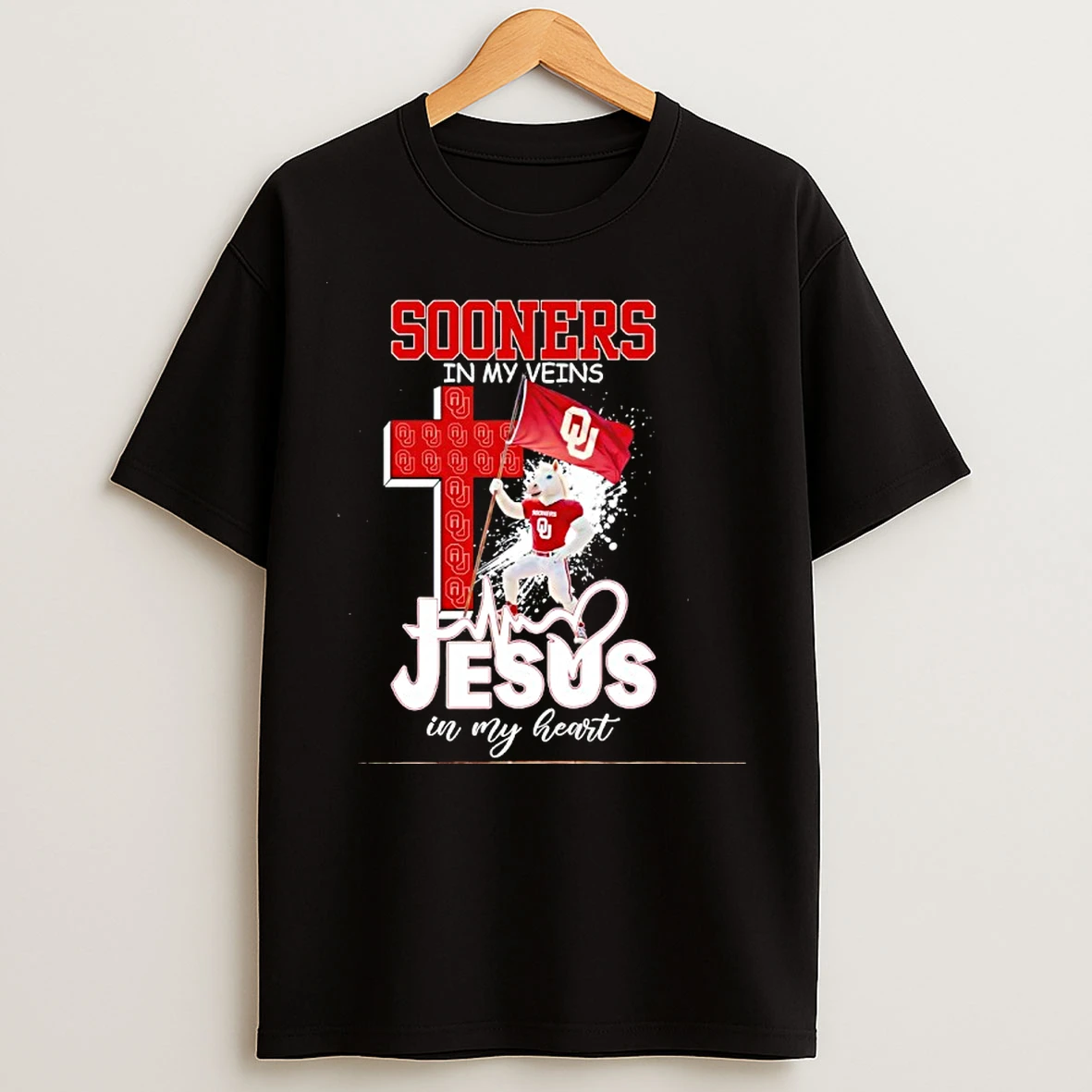 Classic Oklahoma Sooners Football In My Veins Jesus In My Heart Mascot Flag T Shirts