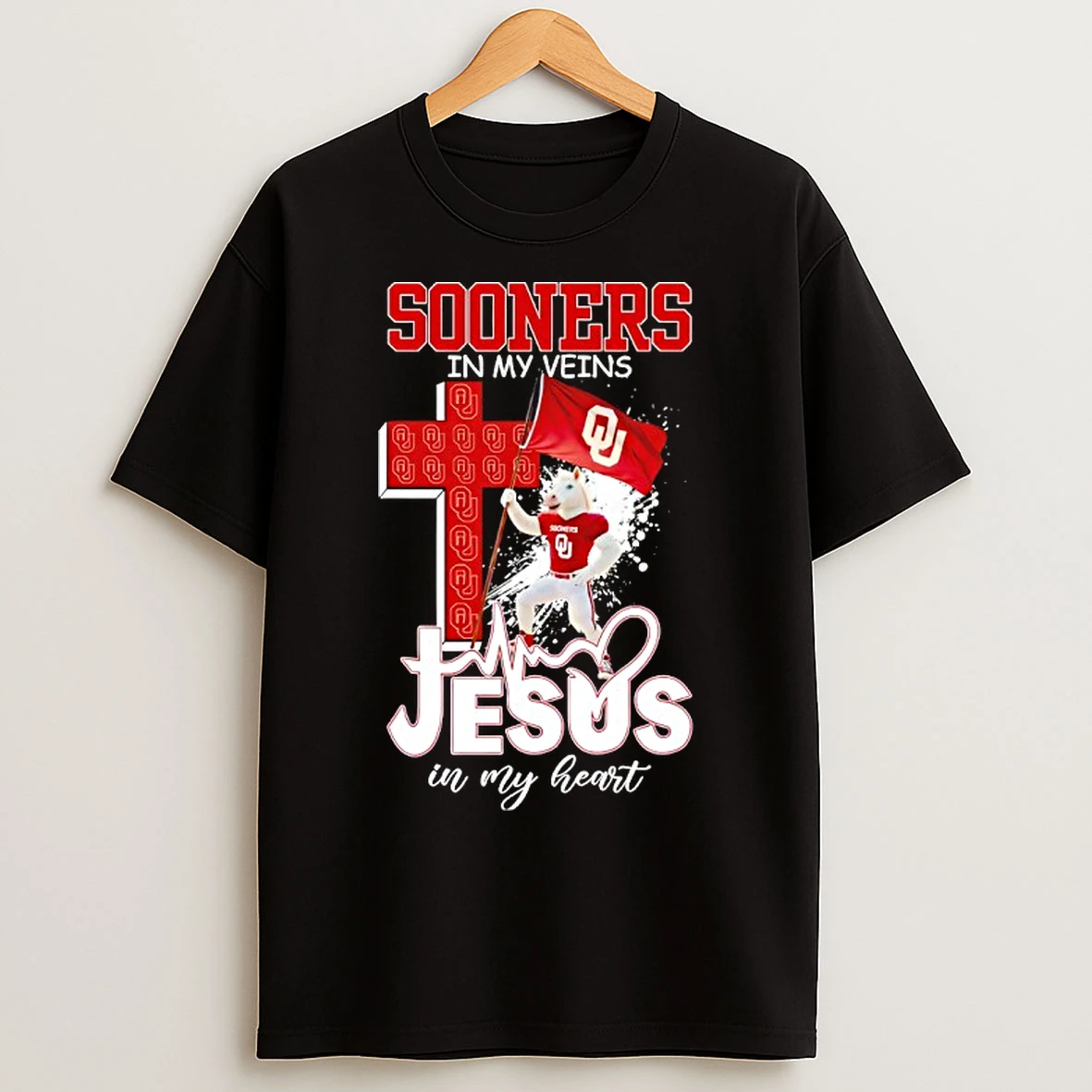 Classic Oklahoma Sooners In My Veins Jesus In My Heart Flag T Shirts