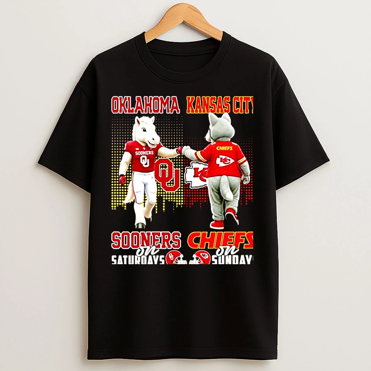 Classic Oklahoma Sooners On Saturdays Vs Kansas City Chiefs On Sundays Mascot Skyline Christmas T Shirts