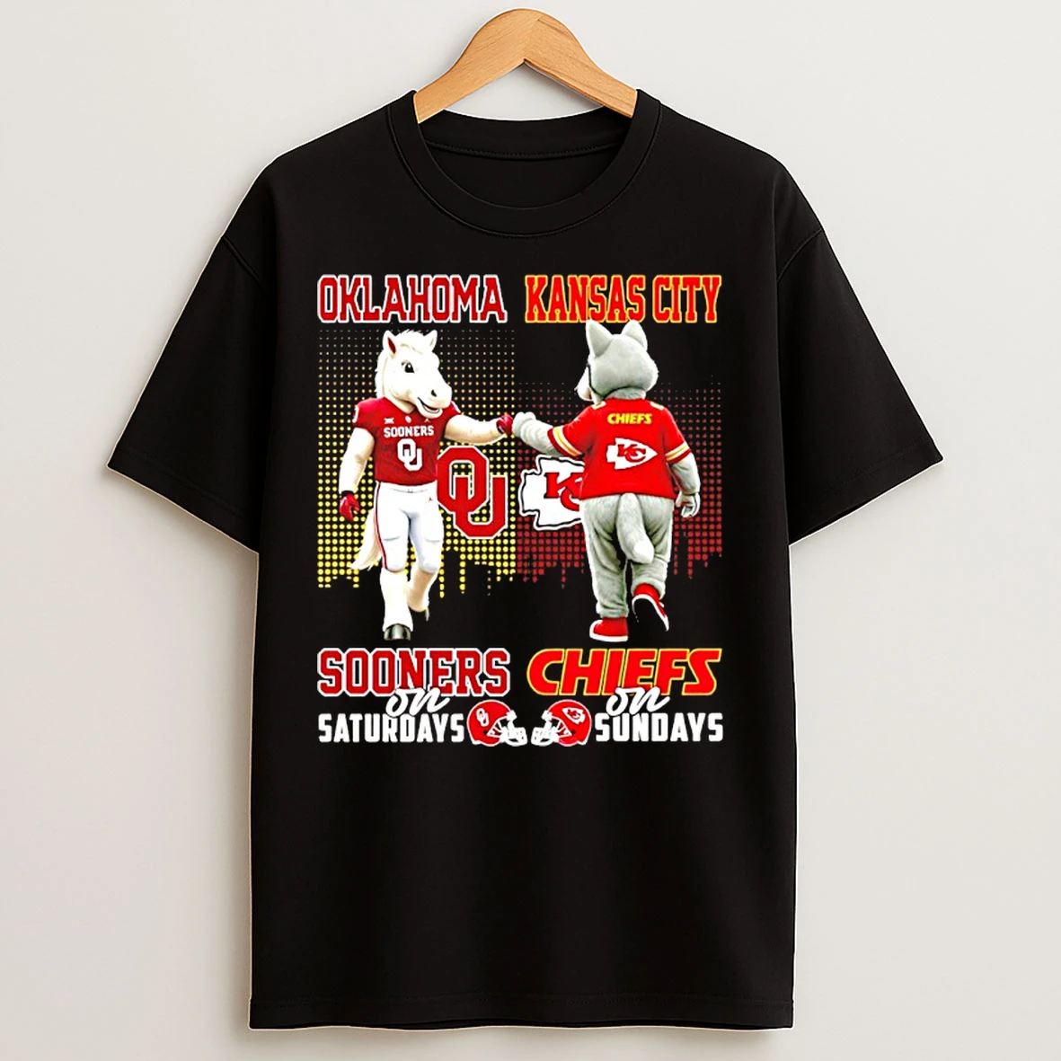 Classic Oklahoma Sooners On Saturdays Vs Kansas City Chiefs On Sundays Mascot Skyline T Shirts