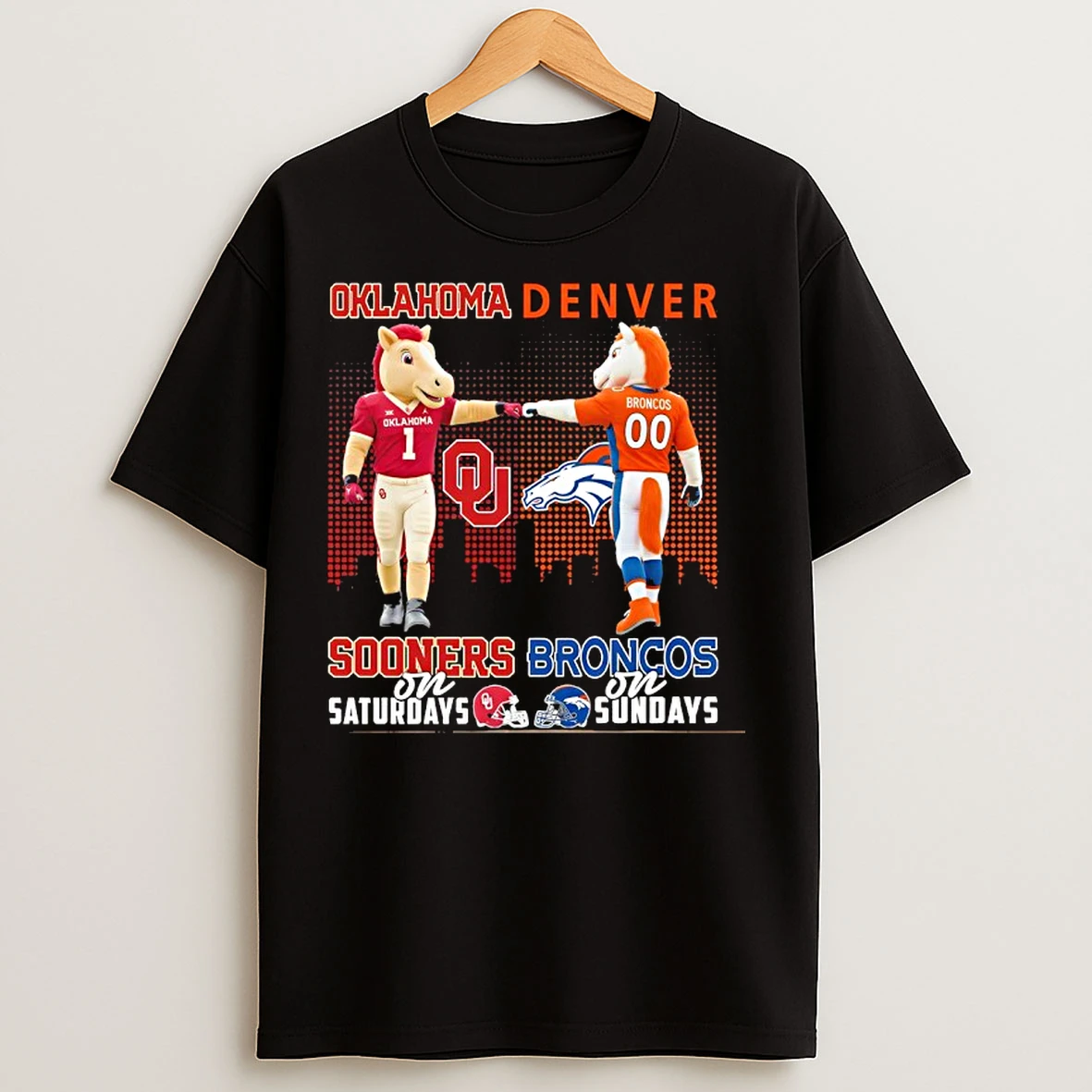 Classic Oklahoma Sooners On Saturdays X Denver Broncos On Sundays Mascot T Shirts
