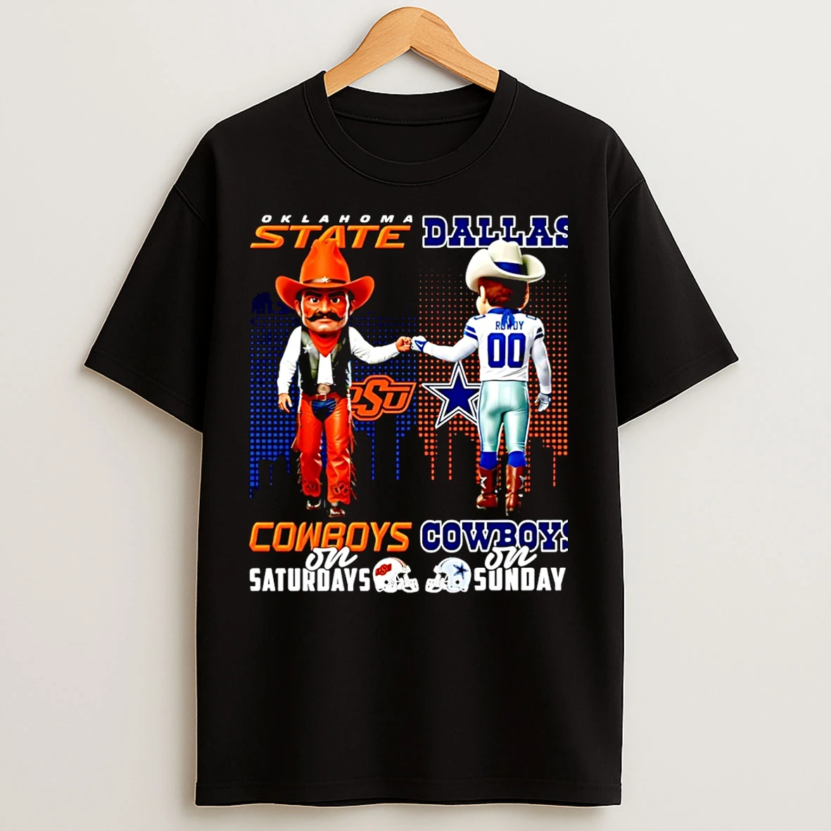 Classic Oklahoma State Cowboys On Saturdays Vs Dallas Cowboys On Sundays Mascot Skyline Christmas T Shirts