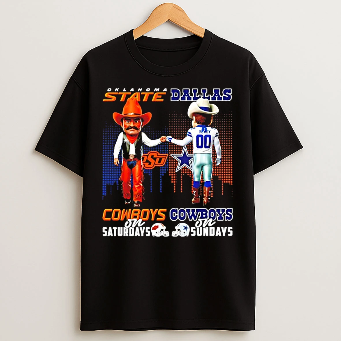 Classic Oklahoma State Cowboys On Saturdays Vs Dallas Cowboys On Sundays Mascot Skyline T Shirts