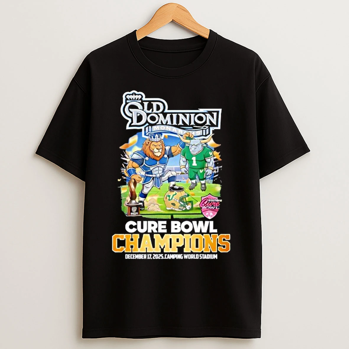 Classic Old Dominion Monarchs Cure Bowl Champions 2025 Celebration T Shirts