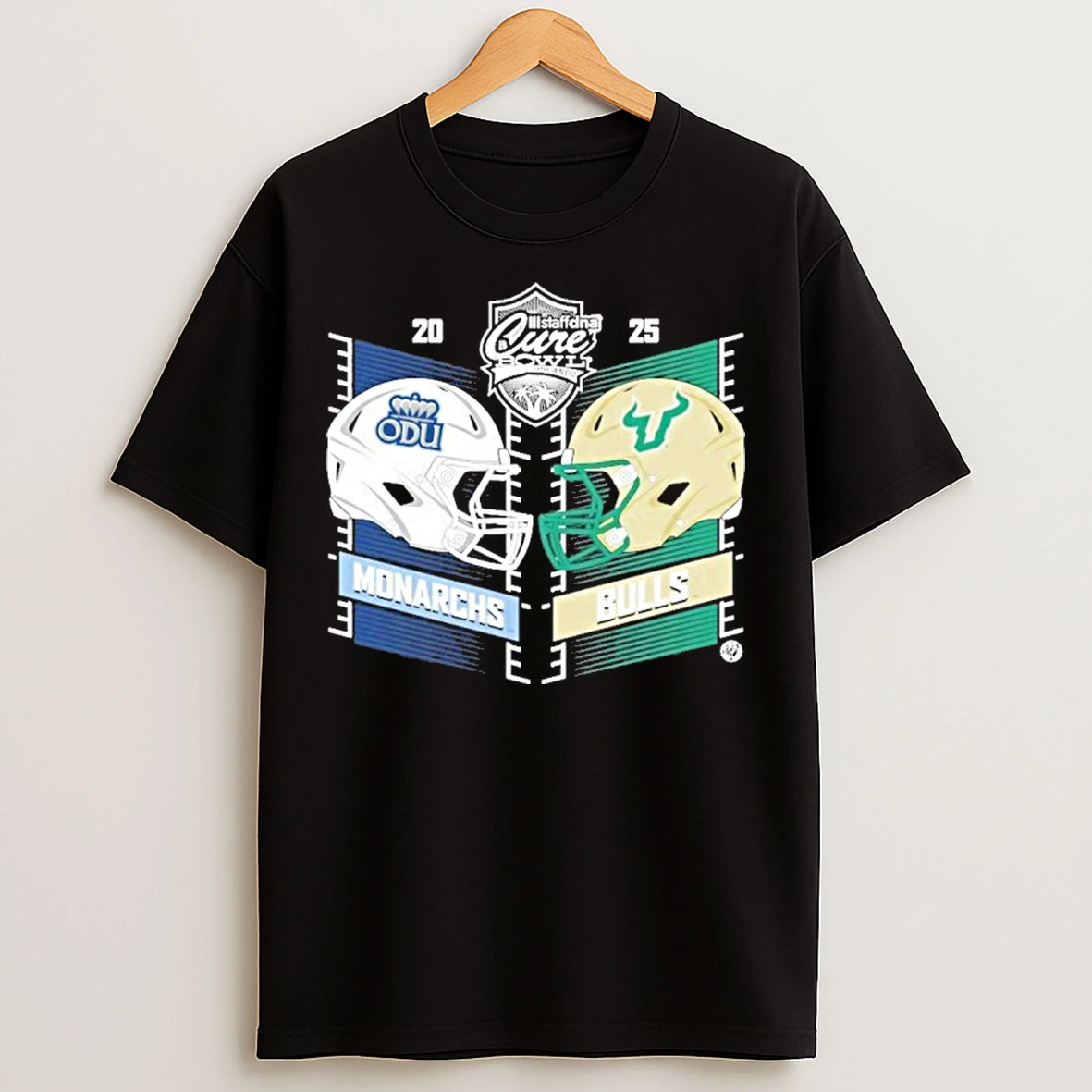 Classic Old Dominion Vs South Florida 2025 Cure Bowl Head To Head Helmet Matchup T Shirts