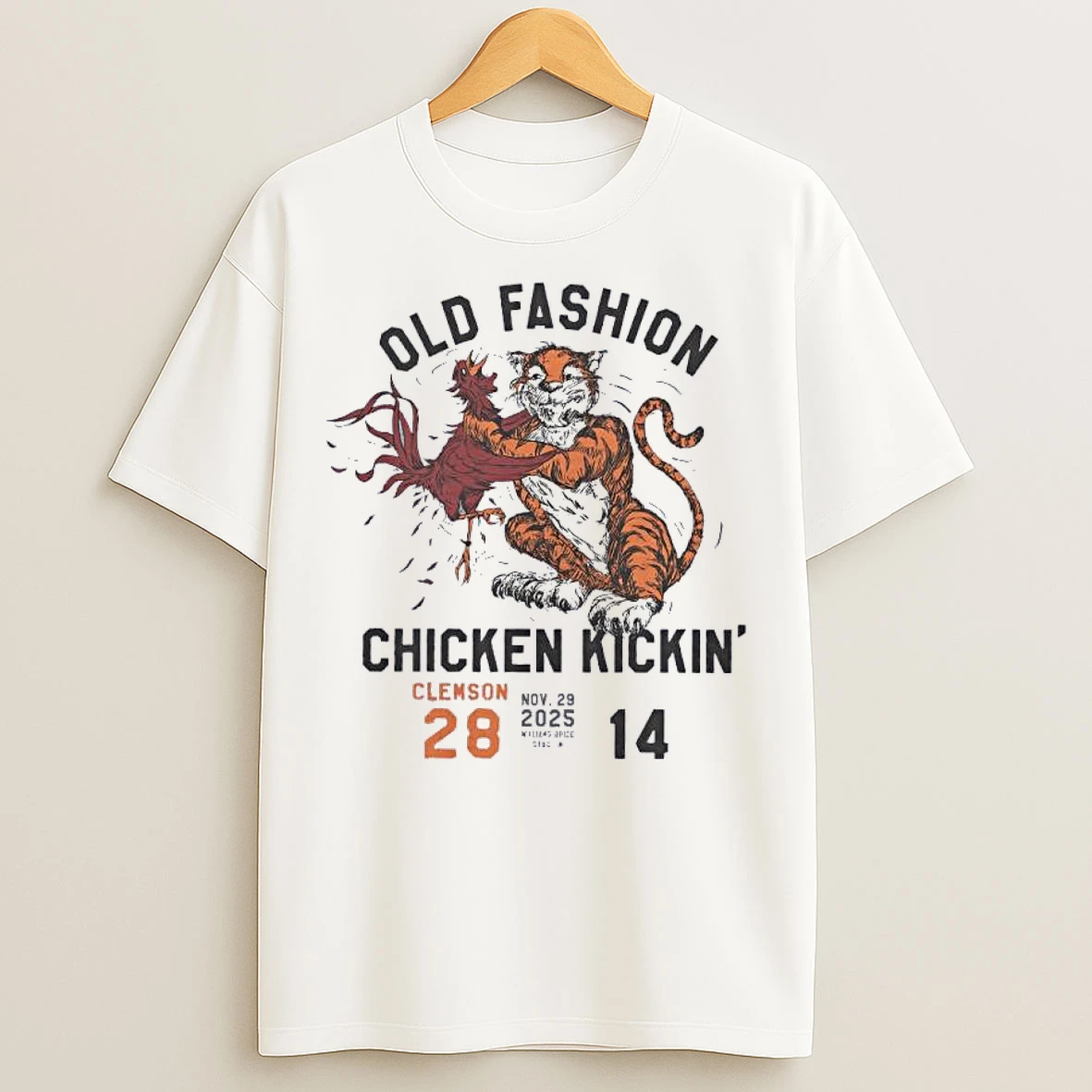 Classic Old Fashion Chicken Kickin 2025 Clemson Tigers 28 14 South Carolina Gamecocks T Shirts