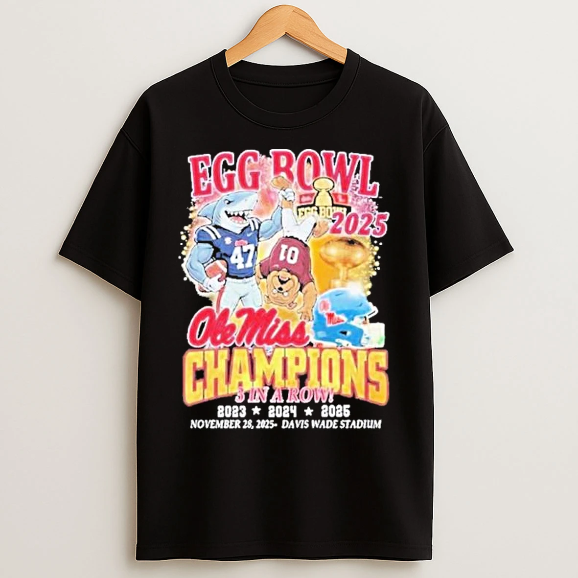 Classic Ole Miss Mascot Beat Msu 3 In A Row Egg Bowl Champions T Shirts